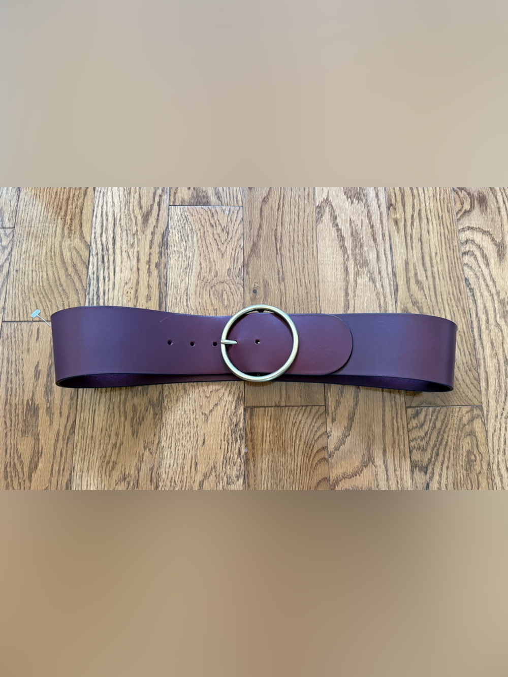 Gerard Darel Burgundy Leather Belt with Gold Round Buckle